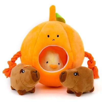 MewaJump Hide and Seek Small Dog Toys, Squeaky Dog Plush Toys for Small Dog, Pumpkin and Animal Crinkle Plush Stuffed Dog Toy, Small Puppy Cat Toy Set to Keep Them Busy