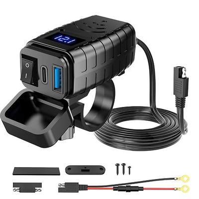 Motorcycle Phone Charger,Dual USB Type C PD & Quick Charge 3.0 Motorcycle USB Charger with Voltmeter & ON/Off Switch, Waterproof Motorcycle Accessories for Phone, Tablet, GPS, etc