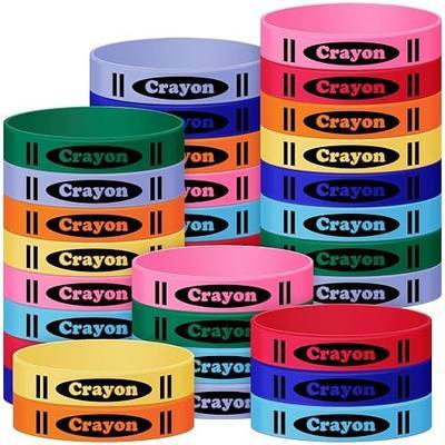 Yunlly 40 Pcs Crayon Silicone Bracelet Bulk for Kids Back to School Party Favors Classroom Crayon Theme Rubber Wristbands for Welcome School Supplies Exchange Teacher Gifts