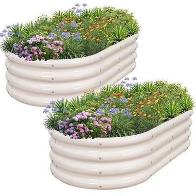 1MORE Galvanized Raised Garden Bed- Planter Garden Boxes Outdoor, Raised Beds for Gardening, 4x2x1ft Metal Garden Bed Kit for Vegetables Flower, Planter Raised Beds with Tools.White-2pack