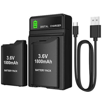 PSP Battery and Charger, 2Pcs 1800mAh 3.6v Lithium Polymer Replacement Rechargeable Batteries with LED Charging Station for PSP 1000 1001, PSP-110, PSP Fat Console