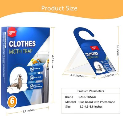 γππ’π π‘π₯π² πππππππ’π―πγ Clothes Moth Traps with Extra Strength Pheromone Attractant -NonToxic Sticky Glue for Closet and Carpets Bearing Webbing Moths, 6 Pack