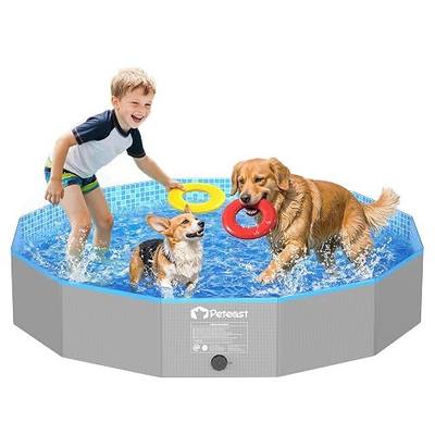 Peteast Foldable Dog Pool with Sturdy Round Design, Extra Large Portable Pet Bathtub, Durable 64" Diameter Portable Design for Backyard & Indoor Use (Includes 2 Flying Disks)