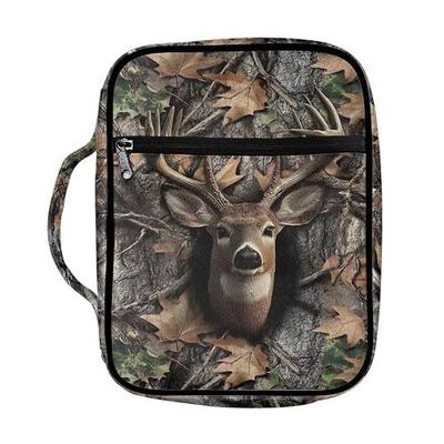 Suobstales Deer Camo Print Bible Cover Carrying Book Case for Women Men Lightweight Bible Bag Bible Protective with Handle and Zippered Pocket