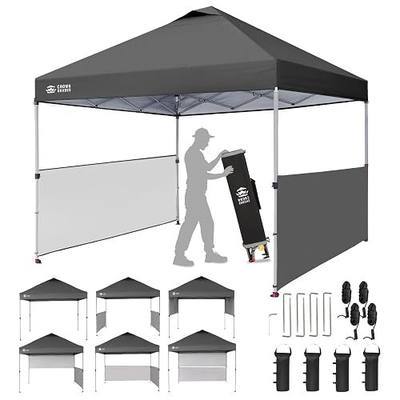 CROWN SHADES 10x10 Pop up Canopy Tent with 2 Half Sidewalls, Grid Grey | Instant Canopy with Centerlok, 150D Silver Coated Fabric,4 Ropes, 8 Stakes, 4 Weight Bags, STO-N-GO Bag