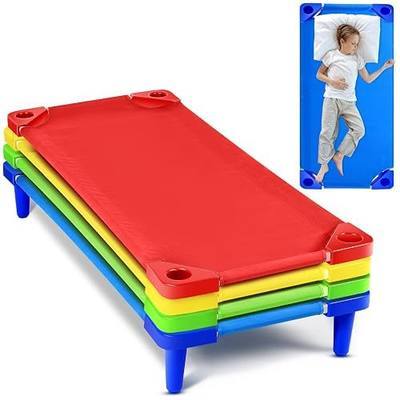4 Pcs Stackable Daycare Cots for Toddler 54" l x 23" W Kids Cots for Sleeping Portable Kids Bed Furniture Bed Frames Headboards Footboards for Classroom Preschool (Multicolor)