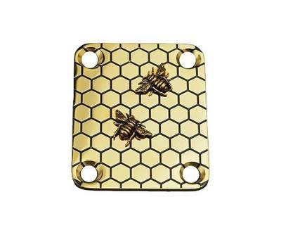 Guyker Guitar Neck Plate, 4-Holes Stainless Steel Electric Guitar Bass Neck Joint Plate NeckPlate Bee Pattern Replacement Part (GN005, Gold)