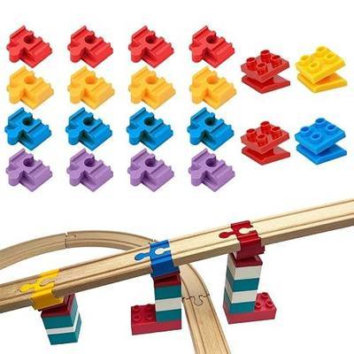 Wooden Train Track Accessories, 20 pcs Wooden Track Connector, Compatible with All Major Brands Wood Train Track, Christmas Birthday Gift for Boys Girls, Train Toys Expansion Pack for Kids Ages 3+