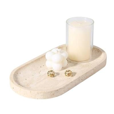 Koville Natural Marble Tray for Bathroom Counter, 10" x 5" Travertine Marble Storage Trays for Perfume, Cosmetics, Jewelry, Vanity Tray Stone Trays for Home, Decorative Tray for Dresser Organizer
