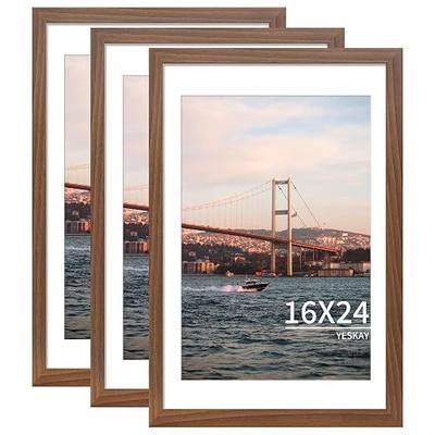 YESKAY 16x24 Picture Frame Brown Set of 3, Display Pictures 12x18 with Mat or 16 x 24 Without Mat, Poster Frames 16x24 Poster Frames for Wall Hanging Horizontal and Vertical