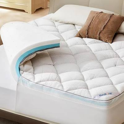 Bedlore Queen Mattress Topper 4-Inch Dual Layer Memory Foam Mattress Topper | Mattress Topper for Back Pain, Dual Layer Medium Support (2" Gel Memory Foam + 2" Cooling Fluffy Pillow Top Pad), White