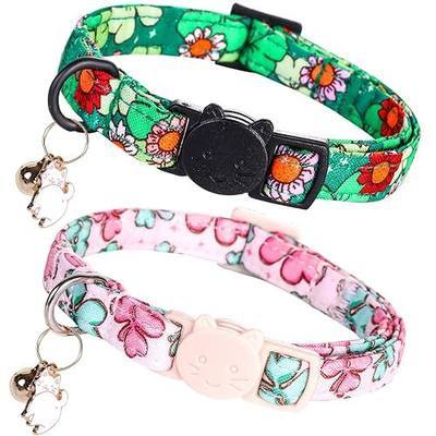 Lionheart glory St Patrick Cat Collar Breakaway with Bell & Pendant, 2 Pack Kitten Collar Pink Green Lucky Colver Cats Collar Soft Adjustable Safety Cat Collars for Girl Boy Cats Pet Gift
