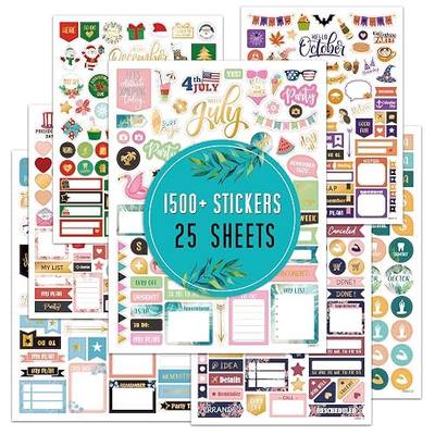 Planner Stickers - Monthly Planner Stickers and Accessories 25 Pages | 1500 + Stunning Functional and Colorful Designs, Calendar Sticker Includes Festival Theme Journal Sticker