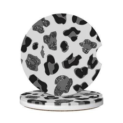 GACCAP Car Coasters for Cup Holders - Black Grey Leopard Cheetah Print | 2 Pack Absorbent Ceramics Anti Slip Universal 2.56 Inch Car Cup Coaster for Women Men, Car Interior Accessories