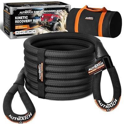 AUTMATCH Kinetic Recovery Tow Rope 1" x 30FT - Heavy Duty Energy Recovery Tow Rope 48000Lbs, 35% Elasticity Offroad Snatch Strap for 4x4 Off-Road Vehicle, Truck, Trailer, ATV, UTV, Black