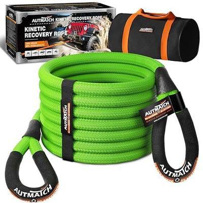 AUTMATCH Kinetic Recovery Tow Rope 7/8" x 30FT - Heavy Duty Energy Recovery Tow Rope 35000Lbs, 35% Elasticity Offroad Snatch Strap for 4x4 Off-Road Vehicle, Truck, Trailer, ATV, UTV, Green