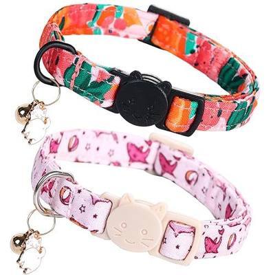 Lionheart 2 Pack Glory Cat Collar Breakaway with Bell & Pendant Pink Flower Shark Kitten Collar Soft Adjustable Safety Collars for Girl Cats Pet Gift Cute Collars Cat Summer Spring