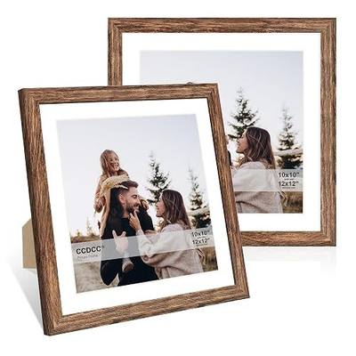 12x12 Picture Frame Set of 2, 12 x 12 Wood Photo Frames with Mat for 10x10 or 30x30cm Diamond Art Painting, Wooden Frame with Real Glass Cover for Wall and Tabletop Display,Rustic Brown