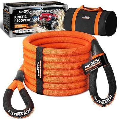 AUTMATCH Kinetic Recovery Tow Rope 1" x 20FT - Heavy Duty Offroad Snatch Strap 48000Lbs, 35% Elasticity Energy Recovery Tow Rope for 4x4 Off-Road Vehicle, Truck, Trailer, ATV, UTV, Orange