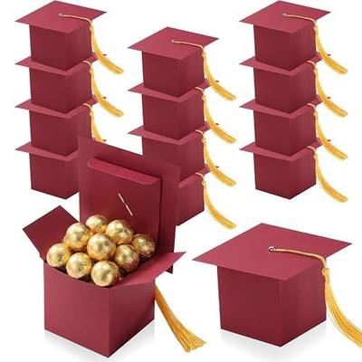 TaoBary 12 Pieces Graduation Candy Box Graduation Decorations Party Gift Boxes Graduate Cap Box Candy Chocolate Cookie Supplies for Ceremony Party(Maroon)