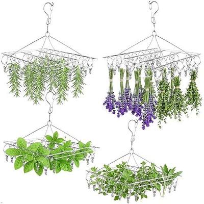 4 Pcs Hanging Herb Drying Rack for Herb, Stainless Steel Flower Drying Rack with 30 Clip, Herbs Dryer Hooks Space Saving Herbs Dryer for Fresh and Flowers, Tea & Culinary Herbss