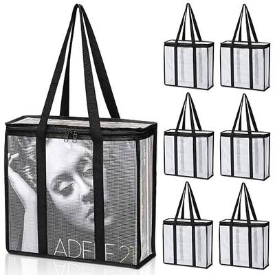 Facmogu 6 Pack Vinyl Storage Carrying Bag, Clear LP Vinyl Organizer - Holds About 220 Albums In Total, Waterproof Mesh Zip Bag Dustproof LP Record Storage Carrying Case w/ 2-Way Zipper Closure