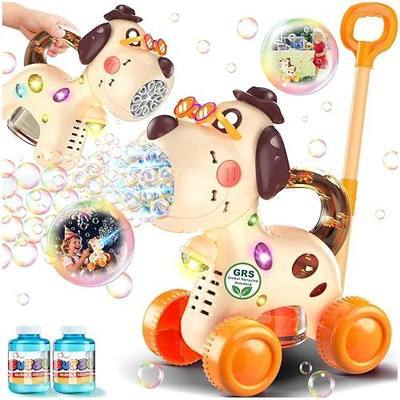 Nicmore 2-in-1 Bubble Machine for Toddlers: 45-Min Push or Hold Playtime | Rechargeable with LED Lights & 15000+ BPM - 2 Play Modes 3-Year Growth Companion - Easy for 18-36 Month Toddlers to use