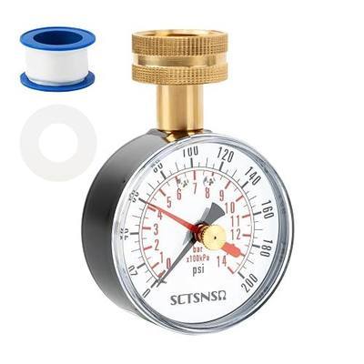 0 to 200 Psi Water Pressure Test Gauge with Red Max Pointer, 2.5 inch Dial Size, 3/4 inch Female Garden Hose Thread, Black Steel Case, Inspector for Home Hose Bib, House Water Tube, Spigot