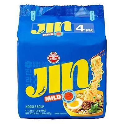 OTOKI Jin Ramen Mild Korean Instant Ramen, 13-Hour Simmered Beef Bone Broth, Mild Savory Flavor, Ready in 4 Minutes, 4.23 oz (Pack of 4)