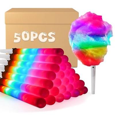 50 Pcs LED Cotton Candy Cones - Glowing Cotton Candy Sticks for Parties - Reusable & Waterproof Cotton Candy Holders - Vibrant Colors for Christmas, Birthdays & Events