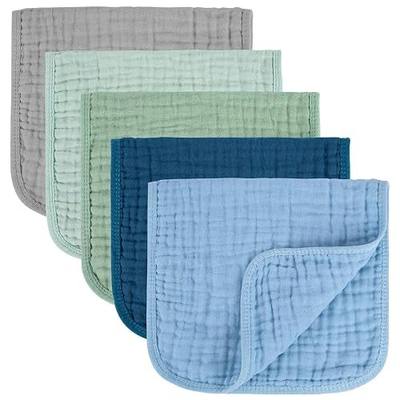 MIGIOL Baby Burp Cloths 100% Cotton Newborn Muslin Burp Cloths 10x20 inches Baby Essentials Blue & Green 5-Pack