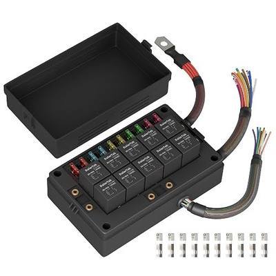 DaierTek Relay Box 12V 10 Way Relay Block and 10 Way ATC/ATO Blade Fuse Panel Pre-Wired Dustproof Fuse Relay Box for Automotive Car Marine Boat