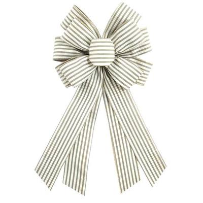 Natural Burlap Wreath Bow 20 x 11 Inches Easter Bows Light Khaki Stripes Ribbon Bow Carnival Farmhouse Bow Tree Ornament for Home Front Door Decorations