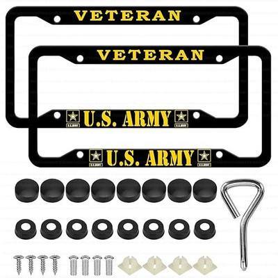 2 Pcs Aluminum Veteran License Plate Frame for US Army,4-Hole Matte Black for United States Army Car Licenses Plate Covers Holders Frames for Plates with Screw Caps