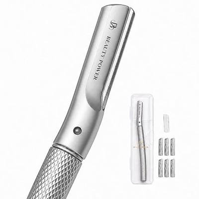 Beauty Power Eyebrow Razor with 6 Blades & Travel Case – Face Razors for Women & Men, Eyebrow Trimmer Shaper with Precision Cover, Facial Shaver & Dermaplaning Tool for Smooth Skin - Gift Idea - Gray