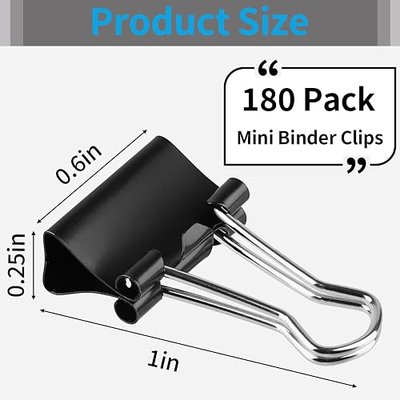 180Pcs Small Binder Clips, Mini Binder Clips, 0.63 in Clips Office Supplies | Paper Clamps, Binder Paper Clips, Binder Clips Small, Mini Clips, Small Paper Clips for Office Supplies Home School Food DIY