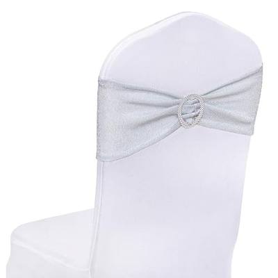 SquarePie Pack of 100 Silver Chair Sashes Bows with Buckle Slider Universal Elastic Spandex Chair Bands Ties for Banquet Event Decor