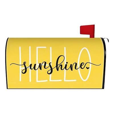 Spring Summer Mailbox Cover 21x18 Inch, Hello Sunshine Yellow Post Letter Box Covers, Seasonal Magnetic Waterproof Mail Wraps for Outdoor Yard Garden Standard Mailbox Decor