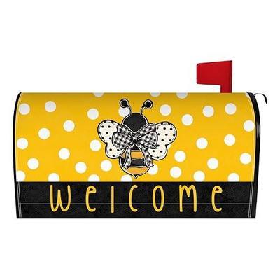 Spring Summer Mailbox Cover 25.5x21 Inch, Bee Yellow Post Letter Box Covers, Seasonal Magnetic Waterproof Mail Wraps for Outdoor Yard Garden Oversized Mailbox Decor
