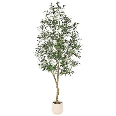 FEELEAD 7ft Olive Trees Artificial Indoor with Planter for Home Decor | Tall Faux Olive Tree 7 feet (84") with Pot, Fake Plants Natural Olive Branches and Realistic Leave for Living Room Home Decor
