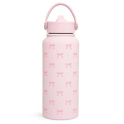 Pink Bow Water Bottle Stainless Steel Insulated Vacuum 32oz with Lid, Gifts for Women Girls Teens Birthday Christmas