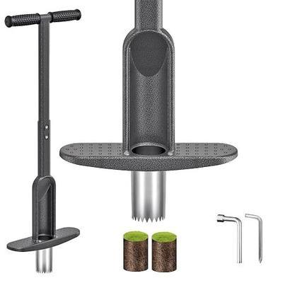 Bulb Planter Tool Long Handle with Stainless Steel Sharp Serrations, Sod Plugger for Lawn & Garden, Grass Plugger Tool with Soft Rubber Grip for Digging Holes Plant Bulb