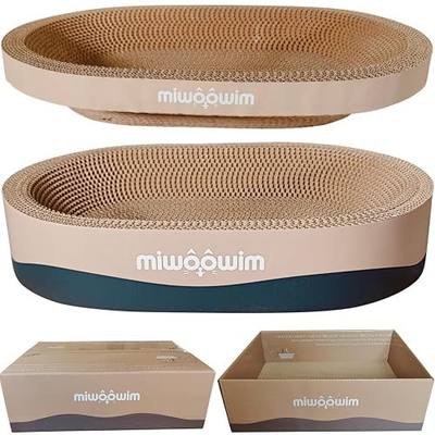 miwoowim 3-Piece Cat Scratcher Set, Oval Bowl Nest for Indoor Cats | 2 oval bed &1 box for scratching & lounging,Durable round corrugated cardboard pad & catnip toy.Furniture protector for couch