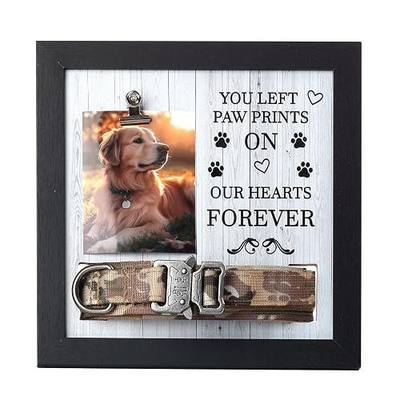 Pet Memorial Frame with Collar Holder – Dog & Cat Loss Remembrance Gift – You Left Paw Prints on Our Hearts Forever – Sympathy Keepsake Frame for Pet Lovers
