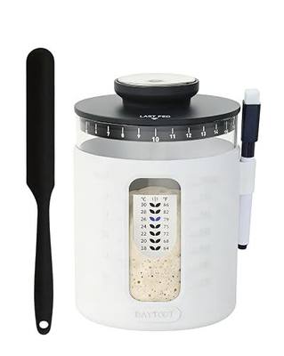 Sourdough Starter Jar Kit 33oz – Wide Mouth Sourdough Fermentation Jar, Upgraded 2026 Sour dough Container Reinforced Thick Glass Base, Airflow Lid, Feeding Tracker & Thermometer (White)