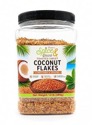 Toasted Sweet Coconut Flakes 1.5 lb | Sweetened Toasted Coconut | Baking, Desserts, Yogurt, Oatmeal & Ice Cream Toppings | Bulk Resealable Container Packed in USA | Dasher's Spice & Beans
