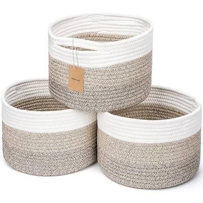 Small Rope Baskets for Storage, Baskets for Gifts Empty, Cute Round Woven Basket, Decorative Shelf Baskets 9.82×9.82×7.1", Cotton Toy Storage Bins for Organizer 3 Packs Mixed Brown