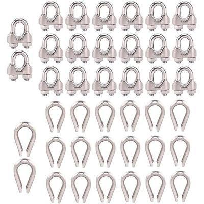 Wire Rope Clamp 3/16'' Stainless Steel Wire Rope Cable Clip Clamp and M5 Wire Rope Thimble for Metal Fence, Antenna