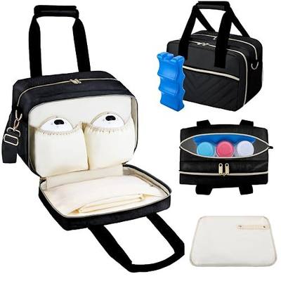 Breastmilk Cooler Bag with Ice Pack, Wearable Breast Pump Storage Bag, Insulated Bottle Travel Bag Compatible with Momcozy/Elvie/Willow, Fits Baby Bottles up to 9 Ounce with Shoulder Strap Black