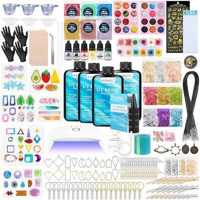 KISREL 400g UV Resin Kit with Light and Molds - Super Clear Low Odor Hard UV Glue, Complete Resina Starter Supplies for Bulk DIY Jewelry Making, Crafts, Keychain